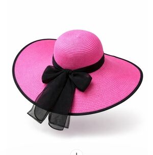 🆕️ 👒 PACKABLE HOT PINK WITH BLACK BOW SUN HAT - FLOPPY BEACH HAT👒